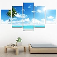 SIGNWIN 5 Panel Canvas Wall Art Modern Art Coastal Colorful Multicolor Photography Romantics Sunset for Home Decorations Ready to Hang - 60