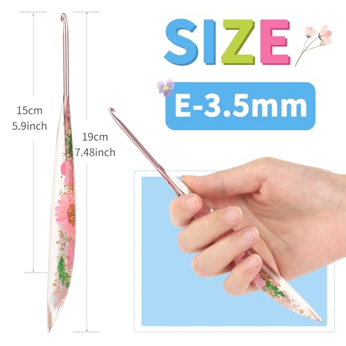 Image of Coopay Crochet Hooks, 3.5mm Ergonomic Crochet Hook with Floral Resin Grips, Stylish and Unique, Ideal for Crocheting Blankets, Dolls, Shawls, Hats, Scarves (E-3.5mm)