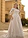 Elegant Plus Size Wedding Dresses with Lace Applique V Neck Long Sleeves Beach Bridal Gowns A Line Tulle Curvy Wedding Dress for Bride B-Ivory