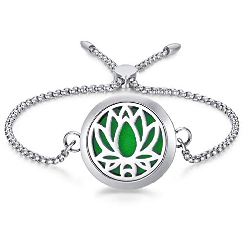 Popeoiuh Essential Oil Diffuser Bracelets For Women Aromatherapy Lotus Locket Bracelet Adjustable Jewelry With 8 Color Refill Pads Birthday Gifts For Mom Teen Girl #TOP6