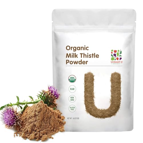 Unleashd Organic Milk Thistle Powder 16oz 100% Pure Rich in Silymarin & Antioxidants Supports Liver and Immune Health
