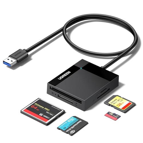 UGREEN SD Card Reader 4-IN-1 USB 3.0 to SD CF TF MS Card Adapter 5Gbps High-Speed Camera Memory Cards 4 Cards Reading Simultaneously for SDHC SDXC Micro SD Micro SDXC MS Pro CF