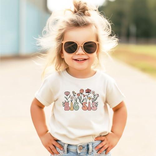 Floral Big Sis Shirt for Girls Big Sister Flower T-Shirt New Sibling Toddler Tee2