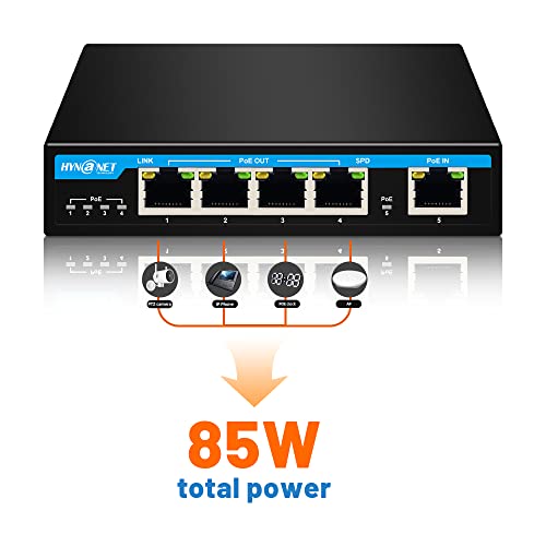 Image of PX204 4 Port Gigabit PoE Powered Switch Extender, IEEE802.3af /at /bt PoE Passthrough Switch, 1 Port 90W PoE++ in, 4 Port PoE+ 30W Out PoE Repeater for Camera,VOIP