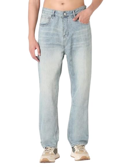 Image of M Q Denim Men's Straight Fit Jeans | Mid Wash Whisker Spray | Comfortable Cotton Denim for Daily & Casual Wear