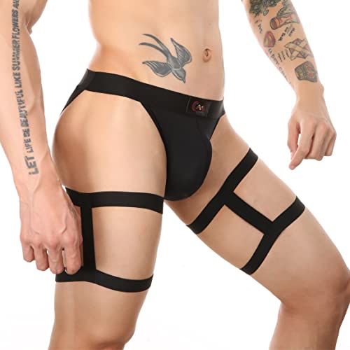 Men's Athletic Jockstrap Underwear Hollow Out Low Rise Strappy Cutout Bikini Jock Strap Rave Underpants with Leg Band3