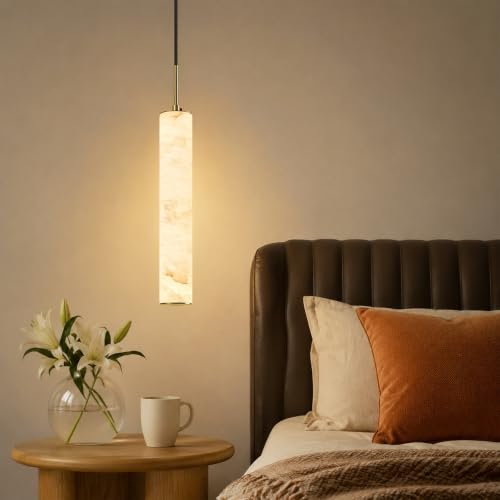 Image of Black Natural Alabaster Long Tube Kitchen Island Pendant Lights,3000k