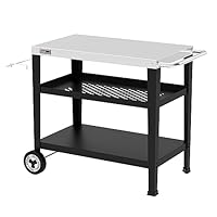 Royal Gourmet Servierwagen 3-Etagen mit Müllsackhalter Küchenwagen Edelstahl Beistelltisch Outdoor Plancha Grilltisch Rollwagen Trolley Silber Arbeitsplatte 85 x 50cm