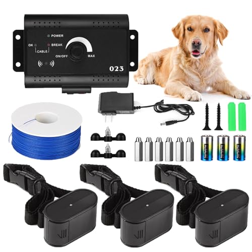 Electronic Pet Fencing System Wireless Electric Dog Fence System Underground/ In-ground Electronic Pet Containment System Max. with 984 Feet Wire and 1 Battery-operared Training Collar,for3dogs