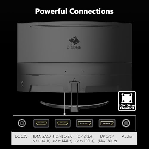Z-Edge Monitor Gaming Curvo 32'' 2K QHD(2560x1440), 1ms MPRT, 165Hz, Schermo PC 16:9, FreeSync, Inclinazione Regolabile, 1500R VA, 2×DP1.4 &2×HDMI2.0, 3000:1, RGB, VESA 75 * 75mm - Monitor - Immagine 4