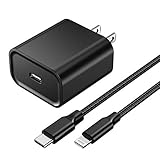 [Apple MFi Certified] iPhone Fast Charger, Veetone 20W PD Type C Power Wall Charger Travel Plug with 6FT Nylon Braided USB-C to Lightning Quick Charge Sync Cord for iPhone 12/11/XS/XR/X/8/iPad/AirPods