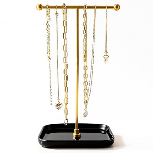 VROOMIUM Necklace Holder with Ceramic Base,1FT Height Stand,Sq.Bk-Gd