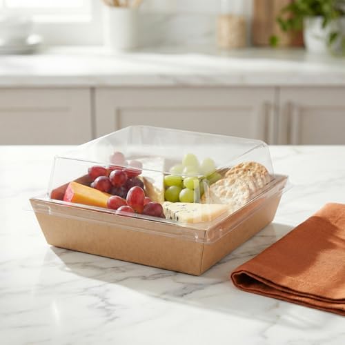 HEIHAK 100 Pack 5 Inch Charcuterie Boxes with Clear Lids, Brown Disposable Dessert Containers, To Go Paper Charcuterie Containers for Cookies, Sandwiches, Strawberries, Cupcakes, Cake Slices by HEIHAK - Used condition - Image 5