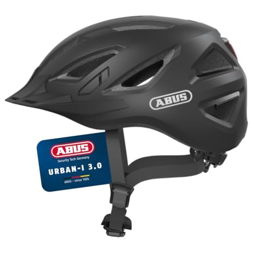 ABUS Stadthelm Urban-I 3.0 - Fahrradhelm mit Rücklicht, Schirm und Magnetverschluss - für Damen und Herren - Schwarz Matt, Größe M