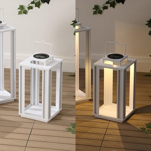 JONATHAN Y 19.5" White Modern Industrial Outdoor LED Solar Powered Lanterns Set of 3, Decorative Metal Frame Cordless Lighting for Garden Pathway Patio Yard Decor (JYL2604B-3SET) by JONATHAN Y - Image 5