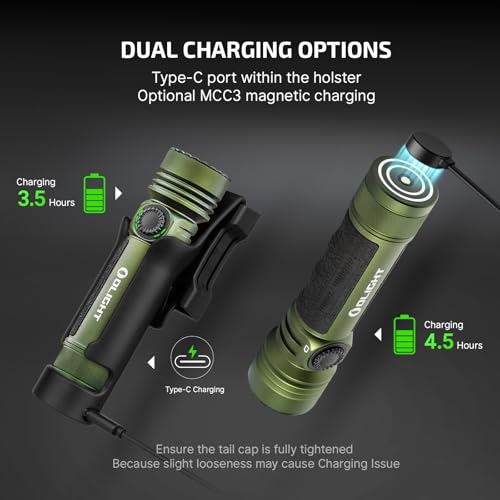 Image of OLIGHT Seeker 4 Pro Rechargeable Flashlights, 4600 Lumens High Powerful Bright LED Light with USB C Holster, Waterproof IPX8 for Emergencies, Camping, Searching (OD Green)