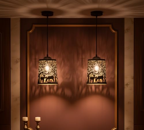 Image of Black Deer Metal Pendant Lights, Set of 2, Modern Hanging Lamps for Living Room, Bedroom, Dining Room, 8W, Warm White (Bulb Included)