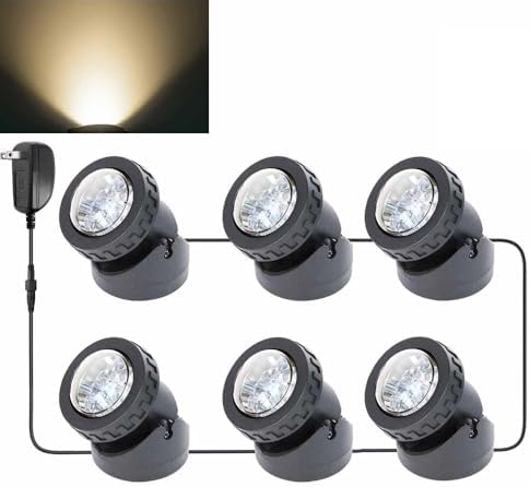 Pond Lights, Submersible LED Fountain Light, Warm White Yard Spot Lights Waterproof Outdoor Spotlights for Yard Landscape Water Pond Fountain Waterfall, 6 Lights