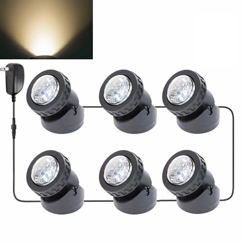 Pond Lights, Submersible LED Fountain Light, Warm White Yard Spot Lights Waterproof Outdoor Spotlights for Yard Landscape Water Pond Fountain Waterfall, 6 Lights