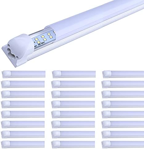 8FT LED Shop Light Fixture, 72W 6000K Cool White, T8 Integrated Strip Factory Lights, Frosted Cover, Linkable, 8 Foot led Lights for Garage, Workshop, Warehouse(25-Pack), Ship from USA