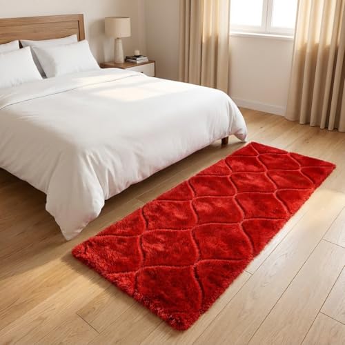 Image of Carpet for Hallway, Kitchen, and Modern Interiors, Cozy Shag Runner for Living Room, Entryway & Office Decor Size 2x6 feet Full Red