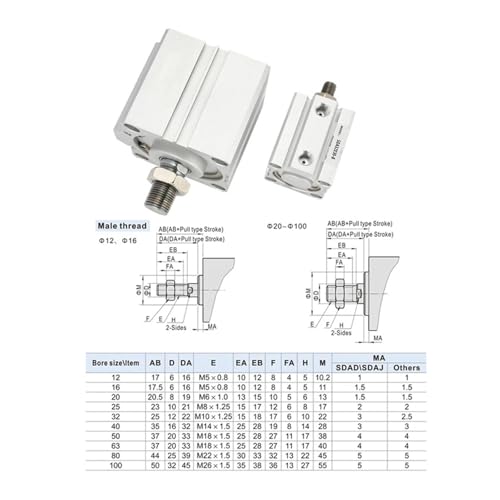 Cylindre pneumatique SDA50 actionneur compact mince à course variable