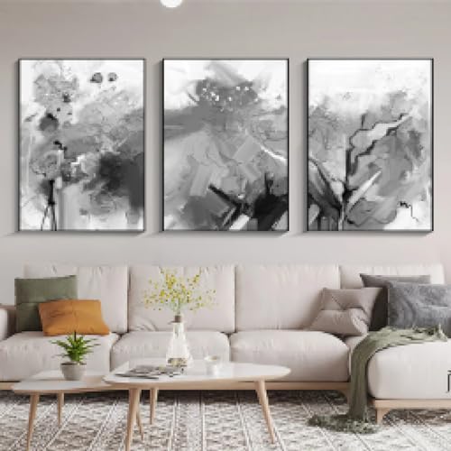 Affiches et impressions de texture abstraite KEBIA noir et blanc trio d'art mural 60x90 cm