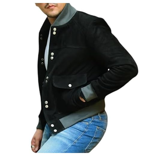 Jild Jaqueta bomber masculina de couro estilo universitário - moda casual de camurça real clássica MA-1 jaqueta masculina (SB-Blk-G)