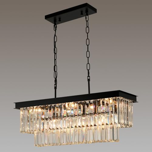 Weesalife Black Crystal Chandeliers for Dining Room Light Fixtures Over Table，9-Lights Modern...