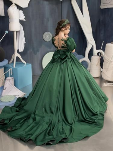 MASRAXO Satin Flower Girl Dress for Wedding Lace Appliques - First Communion Dress Princess Pageant Ball Gown Dress4