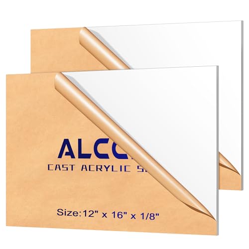 White Acrylic Sheet 12" x 16" x 1/8", 2 Pack ALCCIFI 38% Translucent Glossy White Cast Acrylic Sheets for DIY Projects, Painting, Crafts, Signs, Easy to Cut &amp; Laser Friendly