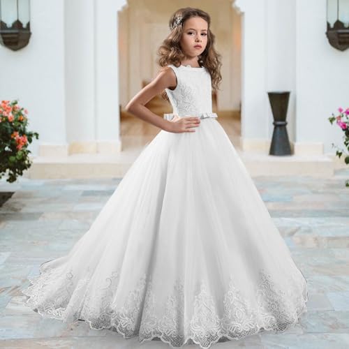Lace First Communion Dress Puffy Flower Girl Dresses Tulle Ball Gown Bowknot Pageant4