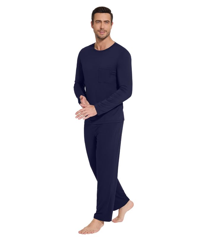 WiWi Men's Pajamas Set Lightweight Sleepwear Long Sleeve Sleep Shirt and Long Pants Viscose from Bamboo Lounge Sets S-XXL4