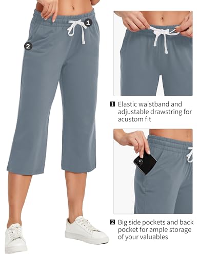 Image of SPECIALMAGIC Women Capri Pants Cotton Yoga Wide Leg Pajama Pants Capris Sweatpants Sports