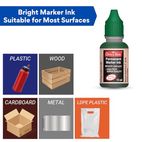 Image of Soni Officemate Permanent Marker Combo-Green | 4 Markers + 4 Inks | Waterproof & Refillable | Multi-Surface Use | 4.43 mm Tip