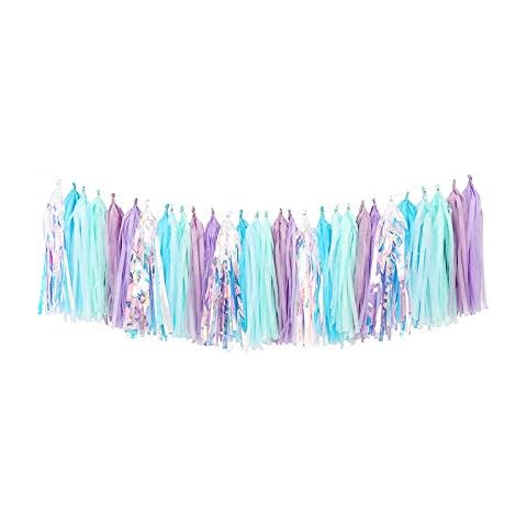 Fonder Mols Mermaid Tassels Garland Tissue Paper Tassels Banner DIY Kit Mermaid Party Decorations (Pack of 35, Purple-Lavender-Mint-Blue-Rainbow) A09 Cover
