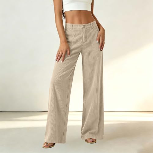 Wide Leg Corduroy Pants Women High Waist Button Front Trousers with Pockets - image 5