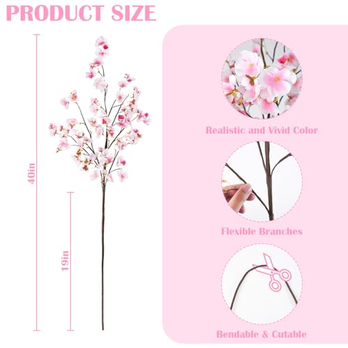 Uieke 24 Pcs Silk Cherry Blossom Branches, 40.5in Artificial Cherry Blossom Flowers Long Stems Fake Flowers Vase Arrangements for Wedding Home Japanese Decor, Pink by Uieke - Used condition - Image 4