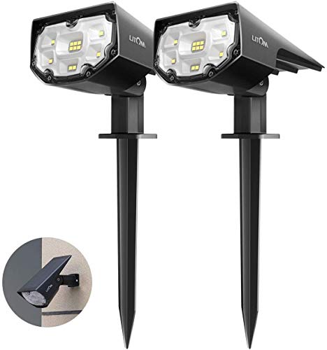 Preisvergleich Produktbild Solarleuchte Garten, LITOM 12 LEDs Gartenleuchten Solar, 2 Helligkeitsstufe, IP67, Gartenbeleuchtung für Bäume, Sträucher, Gartenweg 2 Stück Kaltes Weiß
