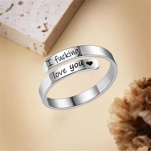I F♡cking Love You Ring For Women, Hope Rings Adjustable Stainless Steel Silver Promise Jewelry Gift3