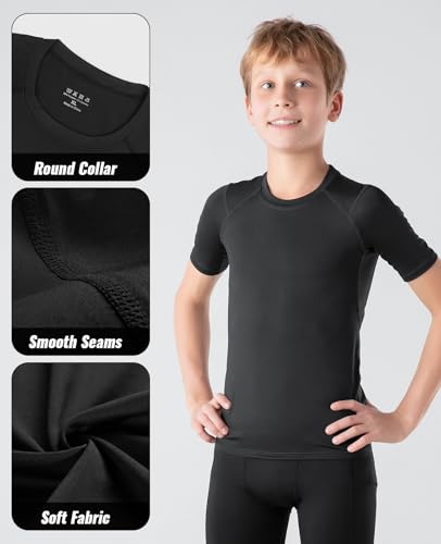 Niksa 1/2/3 Pack Boys Compression Shirt Short-Sleeve, Youth Athletic Quick Dry Undershirt Kids Sport Base Layer T-Shirt for Baseball Football4