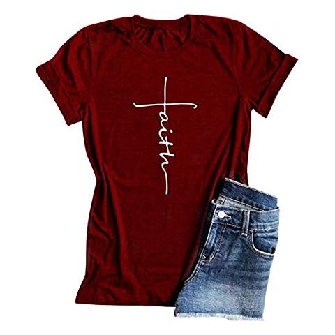 Qrupoad Women Faith T-Shirt Christian Inspirational Shirt Summer Causal Dandelion Graphic Tees for Religious Gift Burgundy Cover
