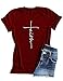 Qrupoad Women V Neck Faith T-Shirt Christian Shirt Graphic Tees for Religious Gift Burgundy