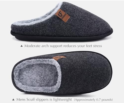 Image of COFACE Mens Cozy Memory Foam Scuff Slippers Casual Slip On Warm House Shoes Indoor /Outdoor Sandal Slippers With Arch Support Rubber Sole Size 7-15