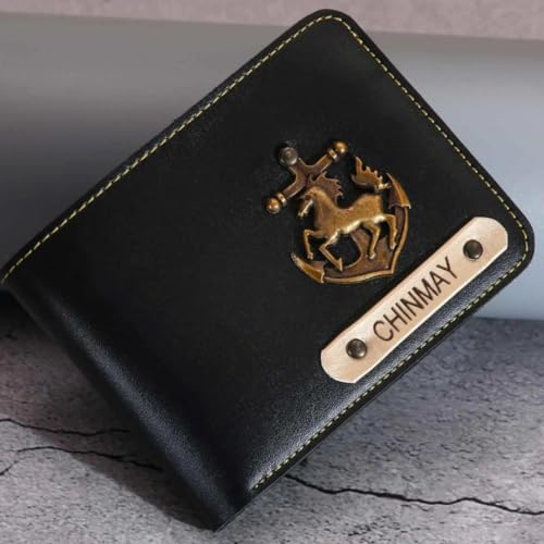 Image of Men's Vegan Leather Personalized Customised Print Wallet with Customized Name | Customizable with Name | Birthday Gift for Him (Black)