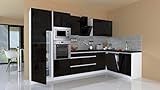 respekta Winkelküche Küchenzeile Küche L-Form Küche grifflos Weiß, Schwarz Hochglanz 345x172 cm