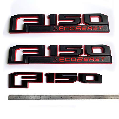 3x OEM Black F150 Ecobeast Emblems Side Fender F150 Tailgate Ecoboost Badges 3D Nameplate Replacement for F-150 Red