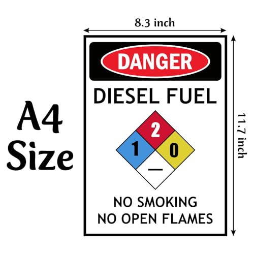Image of CVANU Danger DIESEL FUEL No Smoking No Open Flames Warning Safety Self-Adhesive Waterproof PVC Vinyl Sign Sticker Size (11.7inchX8.3inch) Pack of 10
