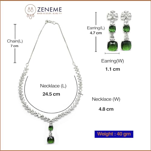 Rhodium-Plated Square American Diamonds Necklace & Earrings Set