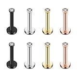 Ruifan 316L Stainless Steel 2mm Round CZ Gem Internally Threaded Labret Monroe Lip Ring Tragus Nail Helix Earring Stud Barbell Piercing Jewelry 16G 8pcs (Mix Color 2#)